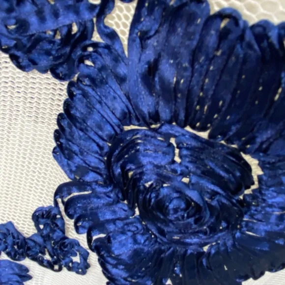 Maniju Blue Ivory Floral Fit and Flare Short Dress Sleeveless Formal Size Large - Picture 8 of 11